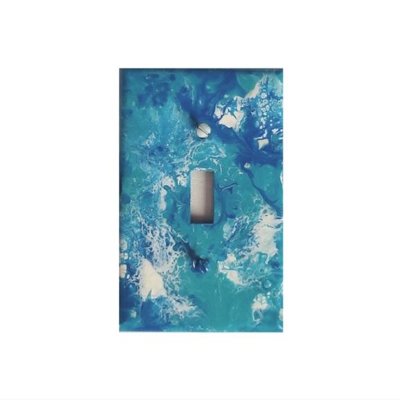 Hand Crafted Other - Hand Crafted Blue and White Abstract Design Single Light Switch Plate